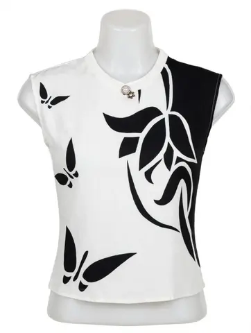 Haut blanc et noir à motif floral