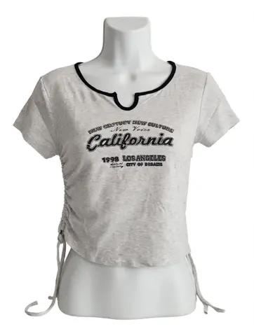 T-shirt gris à liens latéraux et imprimé